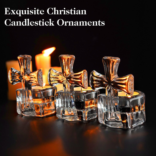 H&d Hyaline & Dora Set Of 3 Clear Glass Cross Candeler 4 Hig