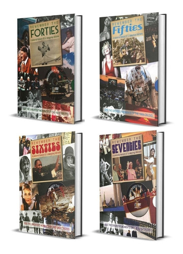 Kit De Livros: Remember The Forties & Fifties & Sixties & Seventies Parragon Books - Coleção Completa E Definitiva Com Imagens Inesquecíveis Das 4 Décadas A Partir Da Segunda Guerra Mundial, Com Dvds