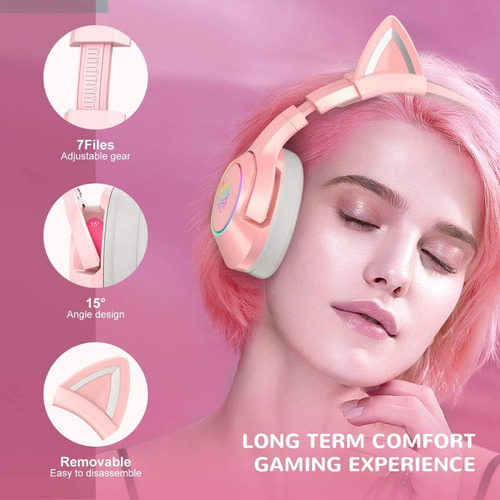 Imagen 6 de 6 de Onikuma Gato K9 7.1 + Base Audifonos Usb Gamer Rgb Rosa Pink