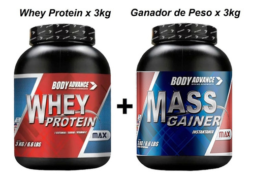 Whey Protein X 3kg + Mass Gainer X 3 Kg. Body Advance