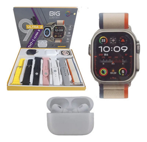 Reloj Smartwatch Ultra 3 Big + 7 Mallas Auricular Bluetooth Deportivo Multicolor 7 Mallas