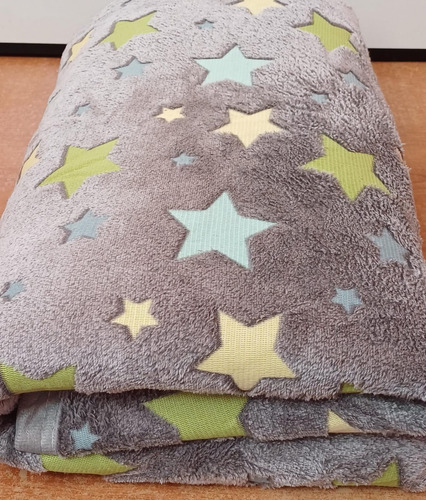 Manta Mágica Luminosa Con Corderito Modelo Estrellas 1 1/2pl Gris Estrellas