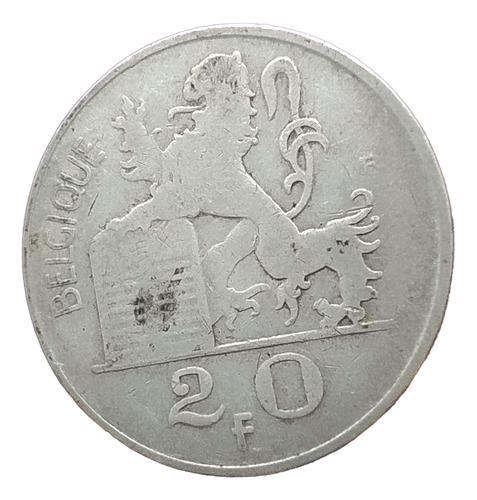 Antigua Moneda De Plata 20 Francos Bélgica 1950 Km# 140.1