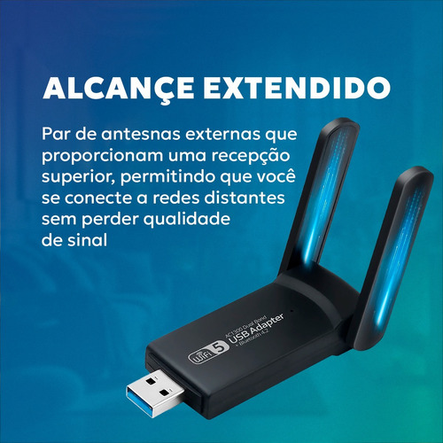 Adaptador Placa De Rede Wifi Usb 2.4 E 5ghz 1300 Mbps Turbo