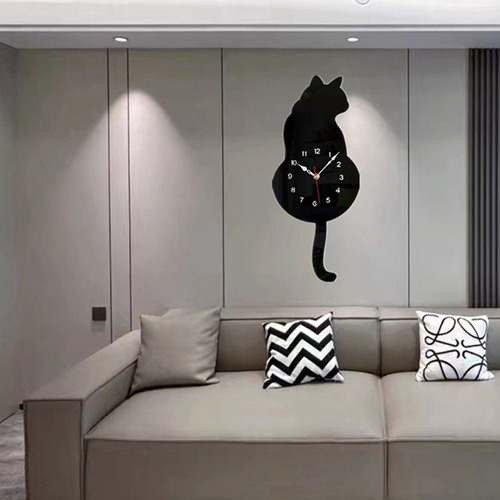 Reloj De Pared Con Péndulo Con Forma De Gato Blanco, Reloj C