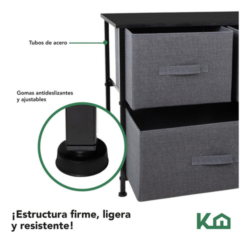 Cómoda Cajonera 5 Cajones De Tela Poliéster Mueble Organizador Metal MDF Color Gris Kingshouse