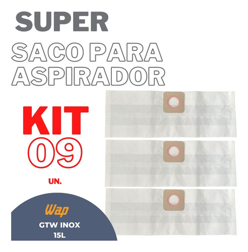 Saco Aspirador Pó Wap Gtw Inox 15lt Kit 09 Refil Descartável