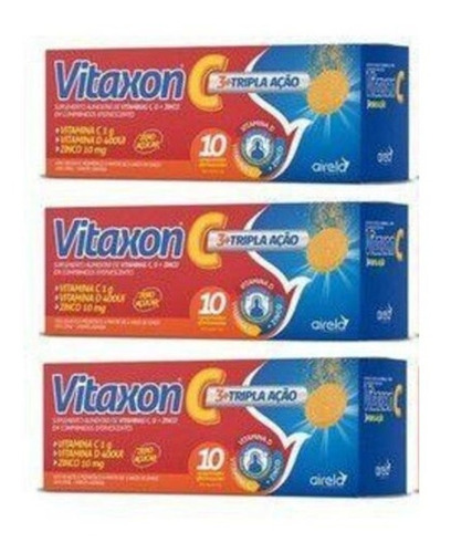 Kit 3 Vitaxon Tripla Ação Vit C,d Zinco 10 Comp 