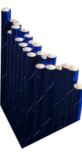 100 Piezas De Popotes De Papel Biodegrabables Metalizados Azul