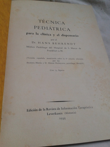 Tecnica Pediatrica - Dr. Hans Behrendt 1935 Envios Mdq C10