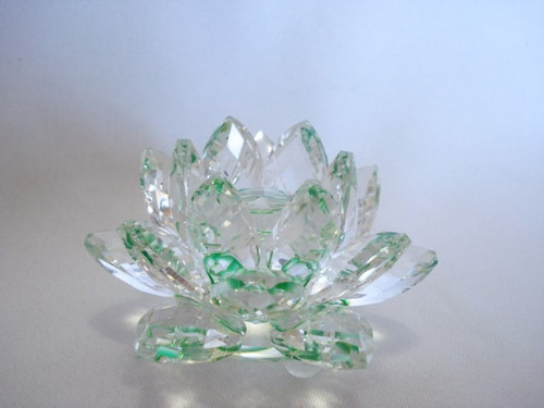 Flor De Lótus De Cristal Transparente Verde 9cm