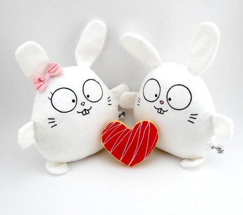 Pareja Conejos Peluche Nombre Personalizado Aniversario Boda