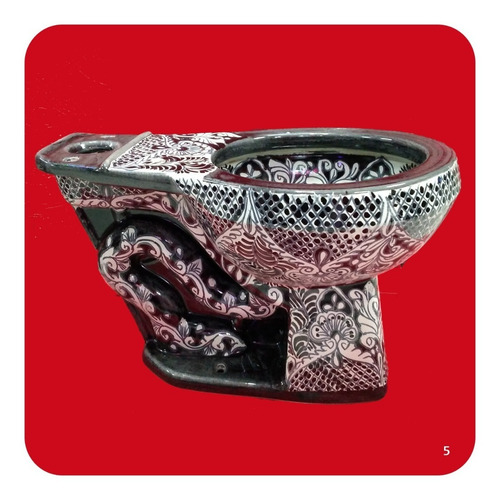Imagen 4 de 4 de Wc Sanitario Taza + Tanque Cerámica Tipo Talavera Negro M5