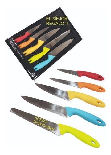 Set X 5 Cuchillos Cocina Acero Inoxidable Premium Multicolor