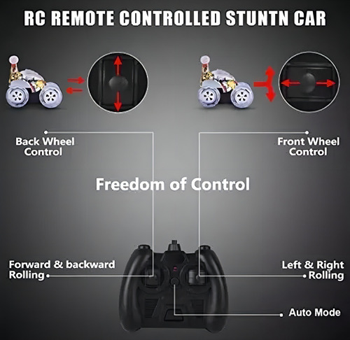 Auto Loco A Control Remoto Luces Sonido 360° Recargable Usb