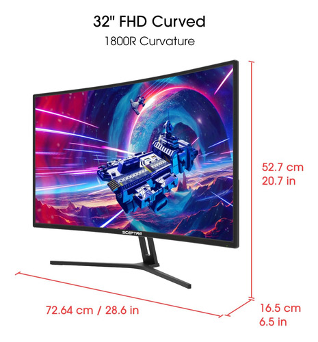 Monitor Curvo Para Juegos Sceptre De 32 Pulgadas Overdrive H