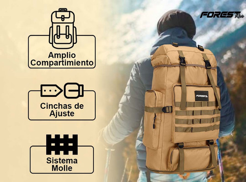 Imagen 6 de 10 de Mochila Militar Forest Camping Original Mochilero Trenking