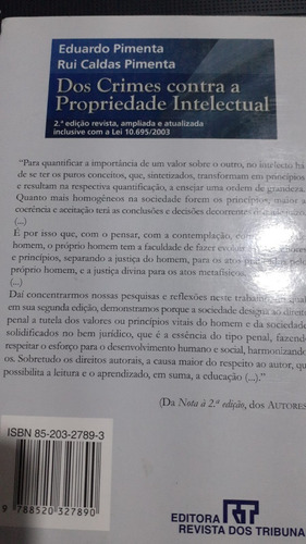 Dos Crimes Contra A Propriedade Intelectual (impecável) (Usado)