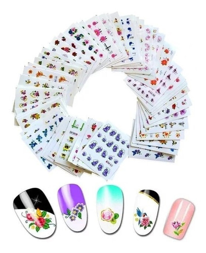 Pack De 55 Sticker Al Agua Para Uñas Nail Art 