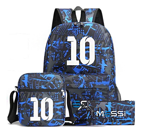 Lionel Messi 10 Mochila Set De 3 Unisex, Bolsa Para Lápices Y Lonchera, Oxford New