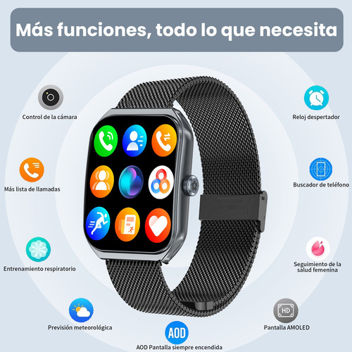 Reloj Inteligente Deportivo Curvo Full Touch Smart Watch Negro Acero Inoxidable + Silicona Negro Negro