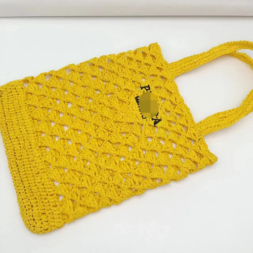Bolso De Mano Trenzado De Paja Tejida, Papel Camello, Cuerda