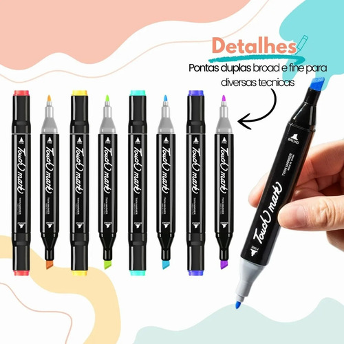 Set 48 Canetinhas Marca Texto Permanentes Ponta Dupla