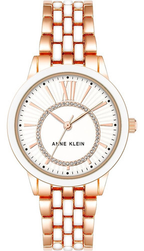 Reloj Mujer Anne Klein Cristal Mineral 32 Mm Ak/3924wtrg Color de la correa Rosa dorado Color del bisel Blanco Color del fondo Blanco