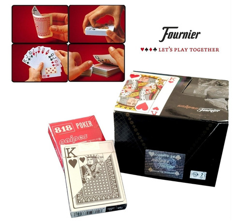 Caja De 12 Mazos De Cartas Fournier Poker 818 Roja Y Azul 