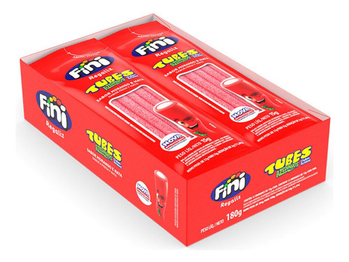 Bala Tubes Fini 15g C/12 - Morango Azedinho - Doce Halloween