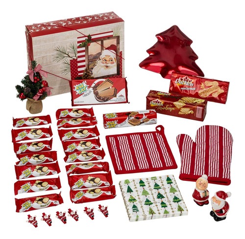 Cesta De Natal Divertida Decoração Natal Chocolate 53 Itens