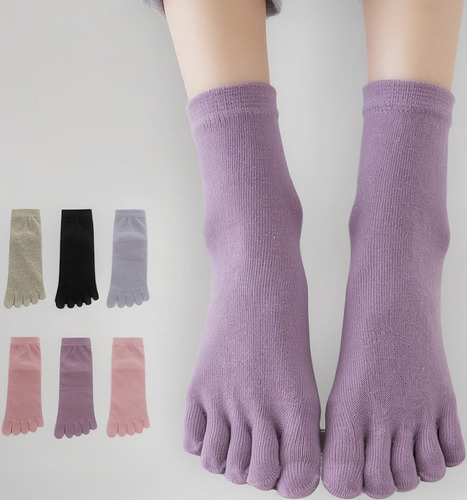 5 Pares De Calcetines De Algodón Femeninos Con Cinco Dedos