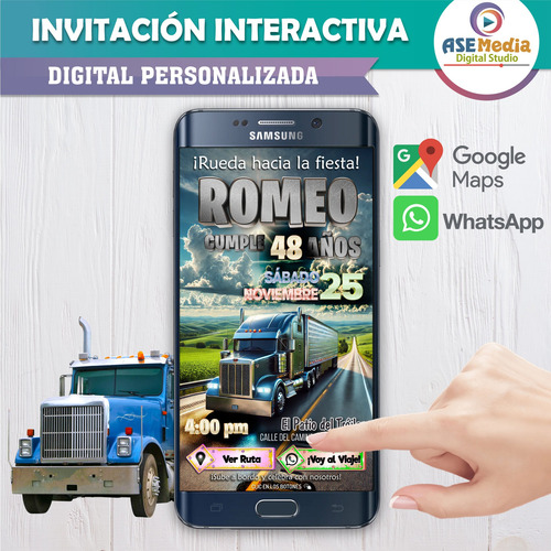 Invitación Interactiva Botones Cumpleaños Trailero