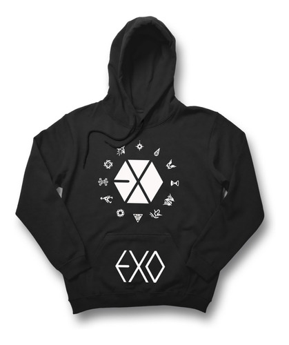 Sudadera Hoodie Exo Logo Integrantes Kpop Unisex Negro