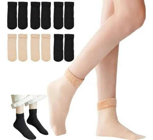 Pares Medias Térmicas Invierno Cálidas Polar Packs Elegibles Negro Y Beige 6 Negro Y 6 Beige