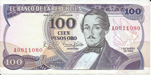 Colombia 100 Pesos 1 Enero 1980 Letra A