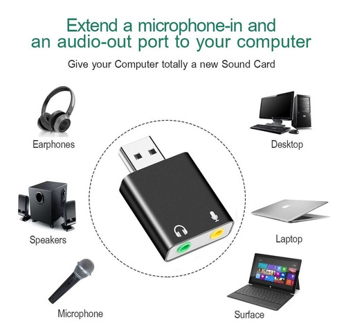 Imagen 3 de 5 de Adaptador De Audio Usb Auriculares Y Microfono 3.5mm