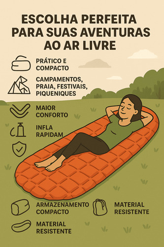 Colchonete Solteiro Auto Inflável Campo Pesca Smart + Bomba