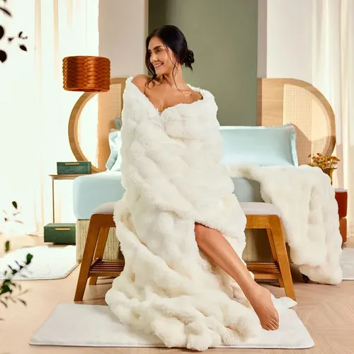 小物 SILVANA MANETTI PEGASO ART BLANKET Manta King Blanket Fluffy Golden Toque Pele De Coelho Macio 3500 G