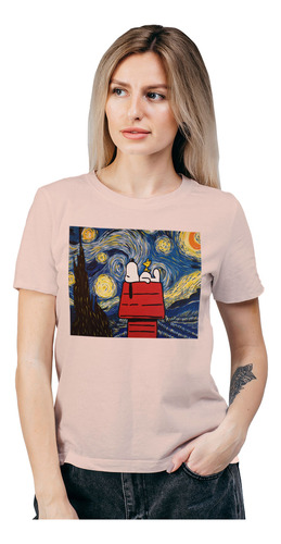 Polera Mujer Snoopy Van Gogh Noche Algodon Organico Wiwi
