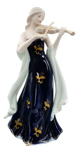 Elegante Estatua Porcelana Músico Figura Mujer Violín (Usado)