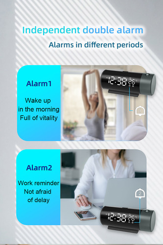 Reloj Despertador Con Pantalla Led, Proyección Digital, Gira