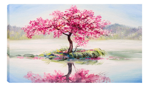 Quadro Decorativo Paisagem Árvore Rosa 55x100 Para Sala R27