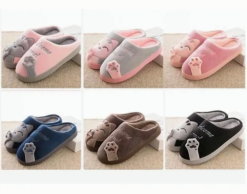 Imagen 9 de 10 de Pantuflas Peluche Gatos Lindas Cómodas Mujer Hombre Parejas