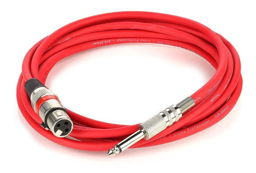 Cabo De Microfone Xlr Para P10 Mono - Vermelho - 4 Metros