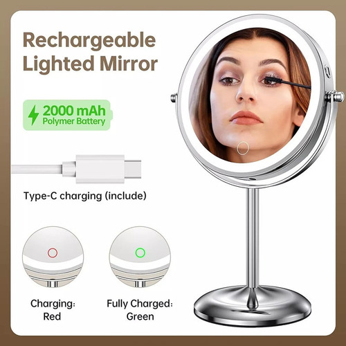 Wf/ Espelho Maquiagem Led Recarregável Com Ampliação 1x/10x