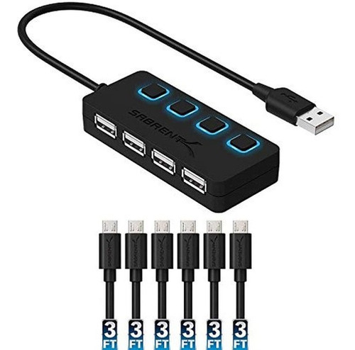 Sabrent Hub Usb 2.0 De 4 Puertos Con Interruptores De Alimen