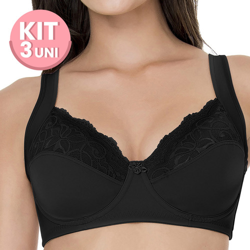 Kit Com 3 Sutiãs Firmador Feminino Linha Plus Com Aro Dilady