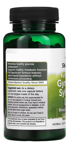 Folha Gymnema Sylvestre 400mg Full Spectrum 100caps Swanson