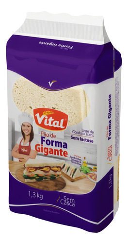 Pão de Forma Gigante para Torta Fria sem Casca Zero Lactose Vital Pacote 1,3kg